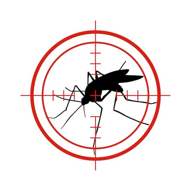 Komar W Czerwonym Celu. Anty Komary, Denga Epidemii Owadów Kontroli Wektor Symbol Na Białym Tle