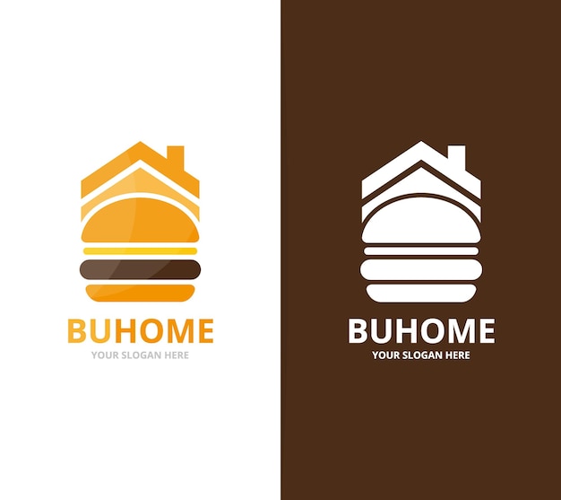 Kombinacja logo hamburgera i nieruchomości Hamburger i symbol lub ikona domu Unikalny szablon projektowania logo fastfoodów i wynajmu