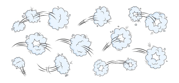 Komiczny Efekt Prędkości Skok Kreskówka Chmura Doodle Dym Lub Kurz Szum Wiatru Szlak Puf Puff Ilustracja