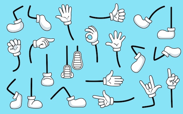 Plik wektorowy komiks nogi i ramiona ręka dla postaci z kreskówek wyrażenia części ciała stopy i ręce gesty odmiany jaskrawe zabytkowe elementy wektorowe