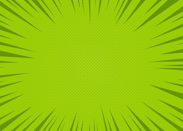 Komiks Retro Pop-artu Wybuch Tło Zielony Vintage Flash Półtonów Rama Kreskówka Retro Starburst Tło Z Kropkami I Paskami Streszczenie Wektor Ilustracja W Stylu Pop-art