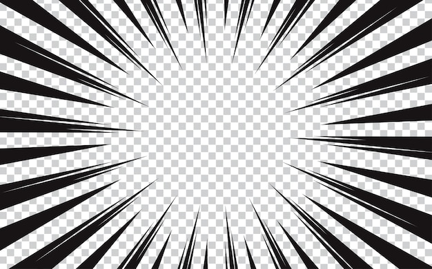 Komiks z radialnymi liniami ruchu na przezroczystym tle