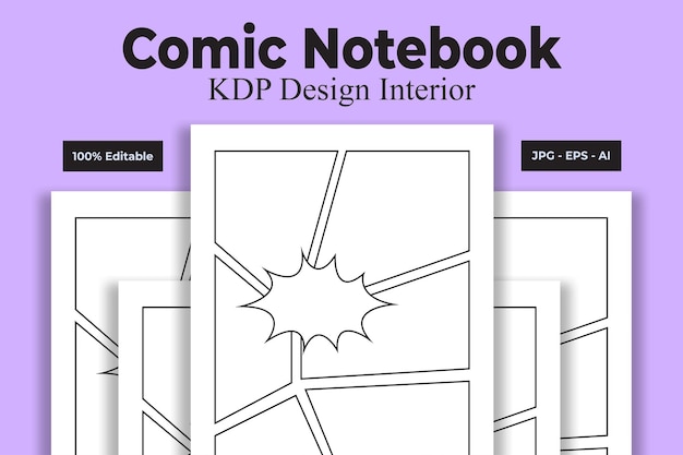 Plik wektorowy komiksowy notatnik kdp wnętrze — książka o niskiej zawartości lub bez zawartości