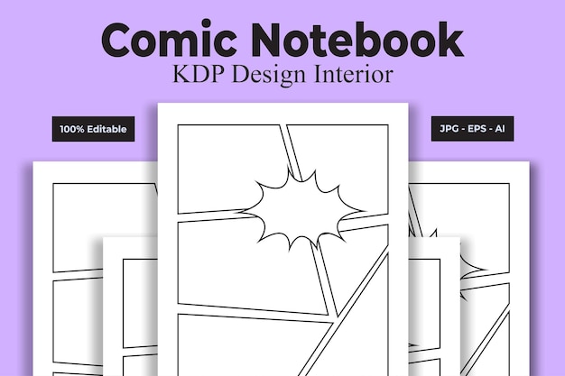 Plik wektorowy komiksowy notatnik kdp wnętrze — książka o niskiej zawartości lub bez zawartości