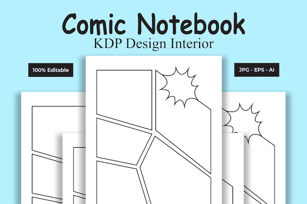 Plik wektorowy komiksowy notatnik kdp wnętrze — książka o niskiej zawartości lub bez zawartości