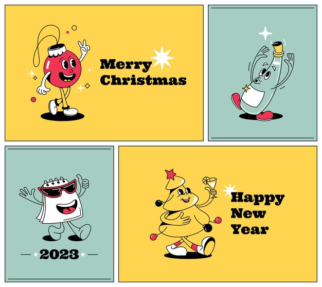 Plik wektorowy komiksy z życzeniami świątecznymi i noworocznymi