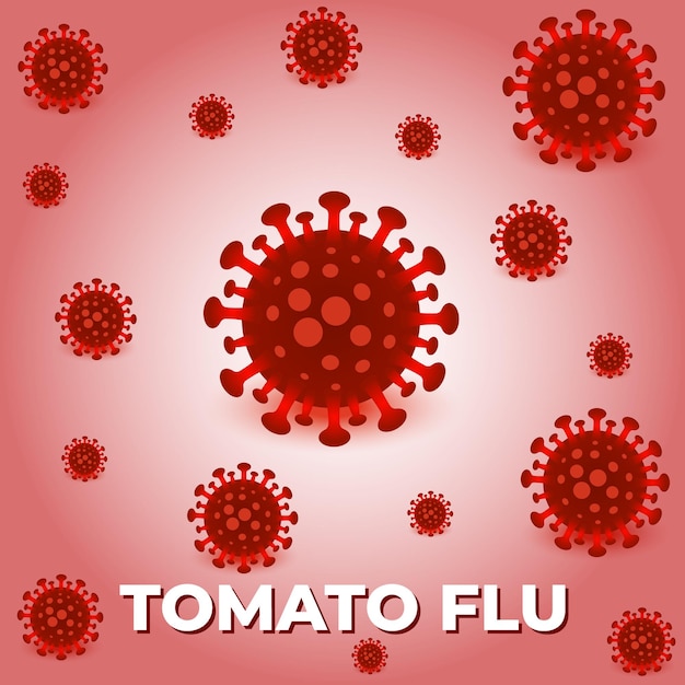 Plik wektorowy komórki wirusa grypy pomidora na czerwonym tle nauki
