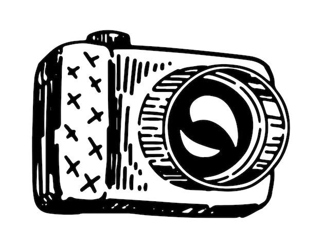Kompaktowy szkic kamery cyfrowej clippart Urządzenie fotograficzne sprzęt doodle ilustracja wektorowa