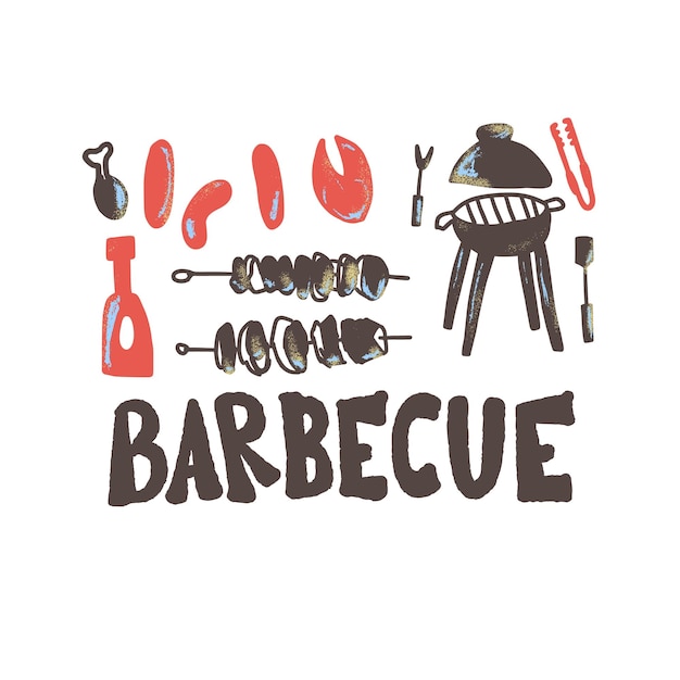 Kompozycja barbecue z tekstem Projekt wektorowy