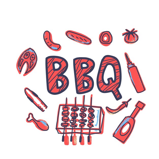 Kompozycja barbecue z tekstem Projekt wektorowy