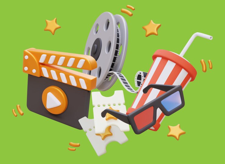 Wektor kompozycja realistycznych elementów motywu kinowego oglądanie filmu w domu i w kinie