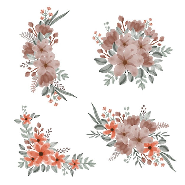 Plik wektorowy kompozycja z kwiatowych brązowych i pomarańczowych kwiatów