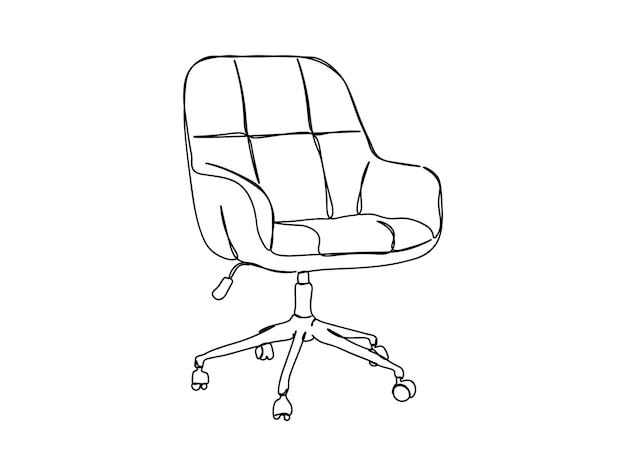 Komputer, Krzesło Biurowe Jednoliniowy Rysunek Kontynuuje Ilustrację Wektorową Linii