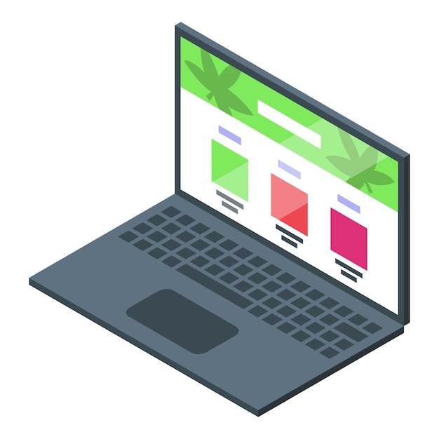 Komputer przenośny wyświetlający stronę internetową sklepu z marihuaną promującą produkty z marihuany medycznej