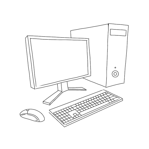 Plik wektorowy komputer ręcznie rysowane doodle ilustracje wektor zestaw