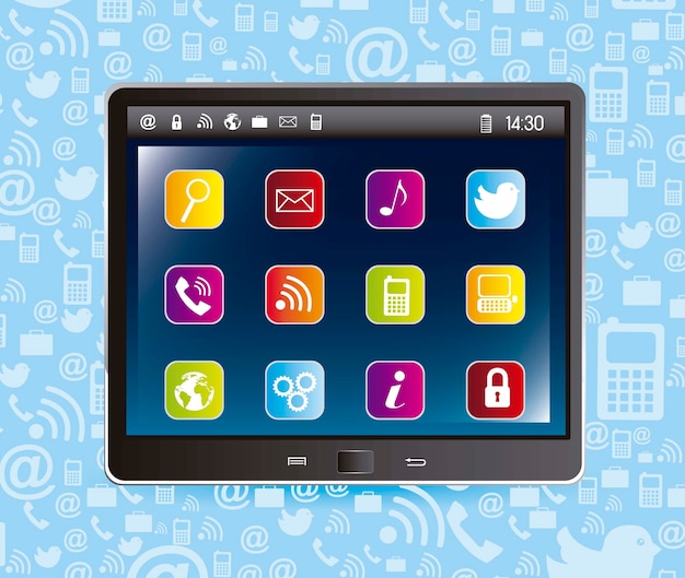 Plik wektorowy komputer typu tablet z aplikacjami na niebieskim tle wektor