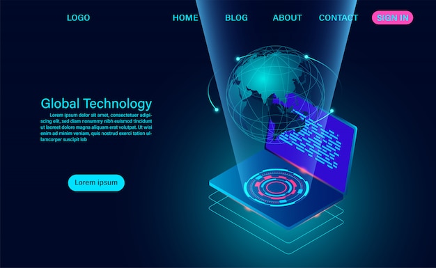 Komputer z siecią globalną. strona docelowa połączenia internetowego i globalnej komunikacji