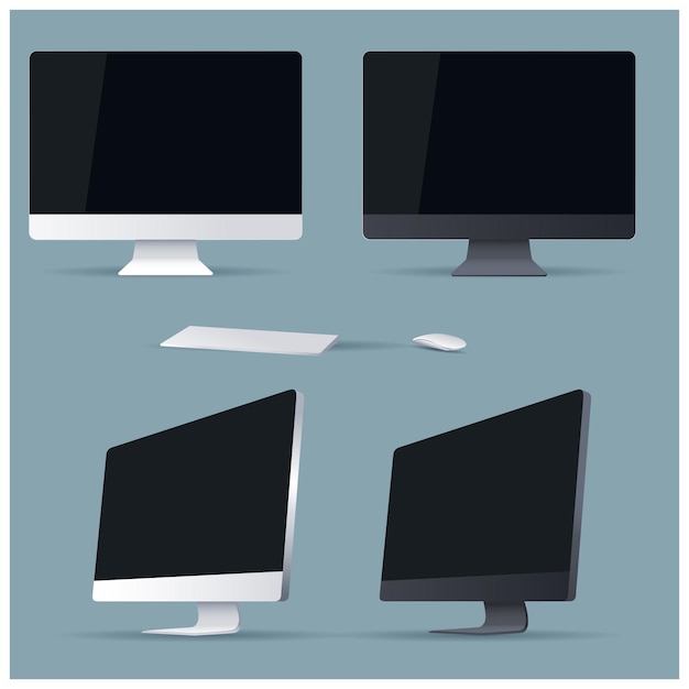 Plik wektorowy komputerowa klawiatura monitora wektorowego ekranu 3d przednia część obiektu biała nowoczesna