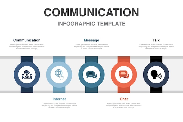 Komunikacja Internetowa Wiadomość Chat Talk Ikony Infografika Projekt Układu Szablon Projektu Koncepcja Kreatywnej Prezentacji Z 5 Krokami