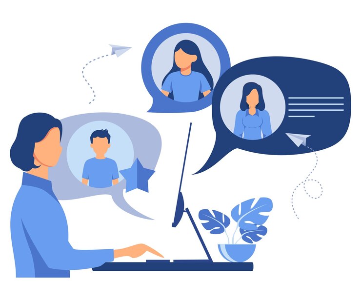 Wektor komunikacja przez internet social networkingchat videonewsmessagesweb site search friends mobile web grafika płaski wektor nowoczesny ilustracja