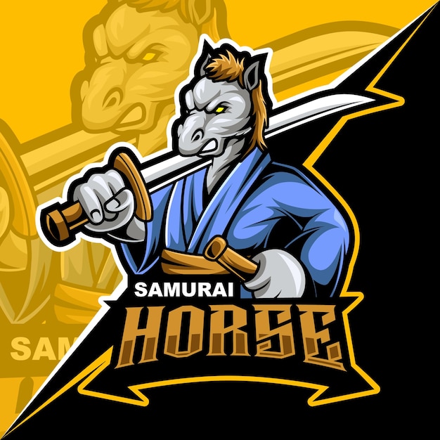 Koń Samurajski Zły, Ilustracja Wektorowa Logo E-sportu Maskotki Do Gier I Streamera