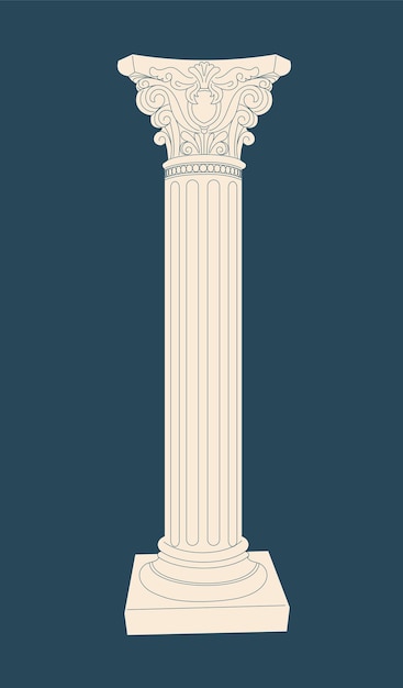 Plik wektorowy koncepcja antycznej marmurowej kolumny obiekt sztuki retro, budowa grecji i rzymu naklejka dla sieci społecznościowych i komunikatorów ilustracja wektora kreskówkowego płaskiego izolowana na niebieskim tle