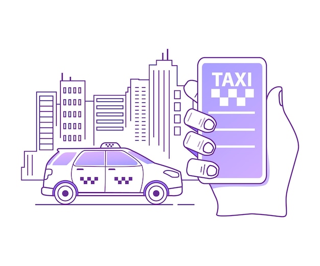 Koncepcja Aplikacji Mobilnej Taksówki Online Zamówienie Aplikacji Mobilnej Dłoń Trzymająca Aplikację Na Smartfona