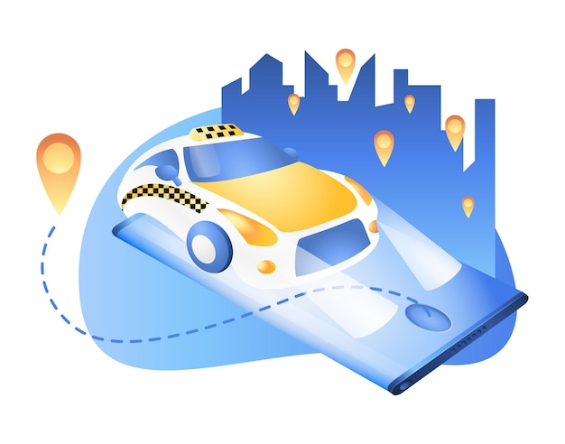 Koncepcja Aplikacji Usługi Online Na Smartfona Telefon Komórkowy Zamawiający Taksówkę W Lokalizacji W Mieście Samochód Na Wyświetlaczu