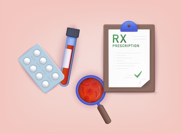 Plik wektorowy koncepcja apteki medycznej rx lek na receptę medyczną ilustracja wektorowa 3d