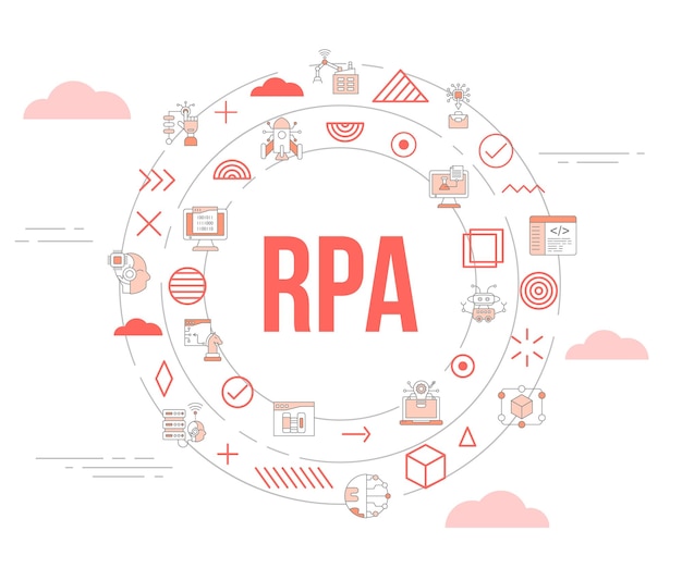 Koncepcja Automatyzacji Procesów Robotycznych Rpa Z Banerem Szablonu Zestawu Ikon I Okrągłym Kształtem Koła