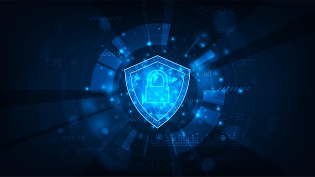 Koncepcja bezpieczeństwa cybernetycznego cyfrowy hud technologia scifi abstrakt niebieskie światło tło