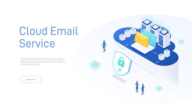 Koncepcja Bezpieczeństwa Usługi E-mail Twórcza Ilustracja Izometryczna Wektora Wiadomość Elektroniczna
