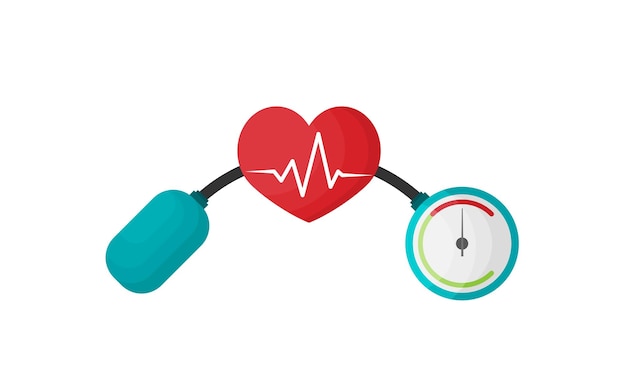 Koncepcja Ciśnienia Krwi Z Miernikiem Ciśnienia Krwi I Ilustracją Wektora Serca W Płaski