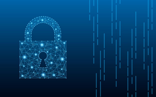 Koncepcja cyberbezpieczeństwa Koncepcja biznesowa technologii internetowej z niskim symbolem blokady poli i prywatnością Wektor transparentu bezpieczeństwa cybernetycznego izolowany na tle geometrycznym