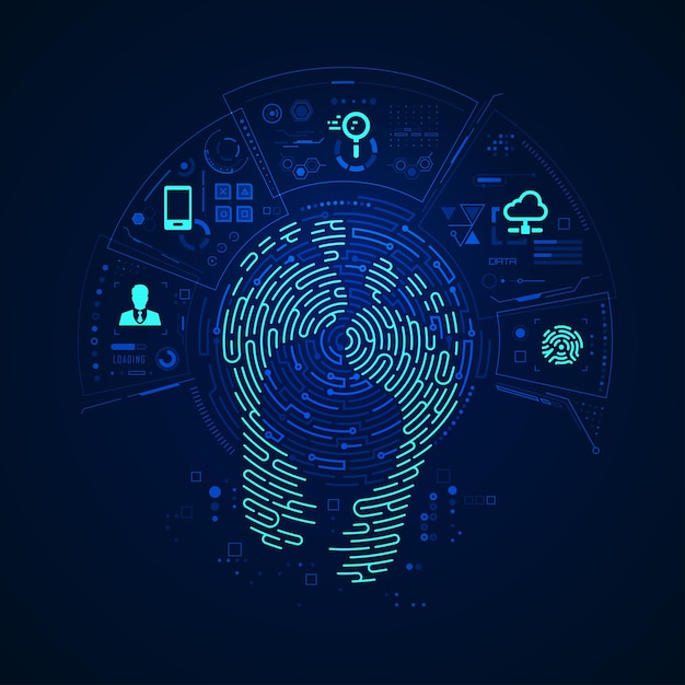 Koncepcja cyfrowego śladu, grafika kształtu śladu połączona z futurystycznym wzorem i elementem technologii cyfrowej