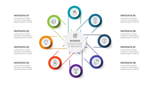 Koncepcja Diagramu Dla Infografiki Z 8 Krokami Opcji Części Lub Procesów Wizualizacja Danych Biznesowych