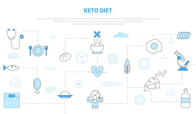 Koncepcja Diety Keto Z Zestawem Ikon Szablon Transparent Z Nowoczesnym Stylem Koloru Niebieskiego