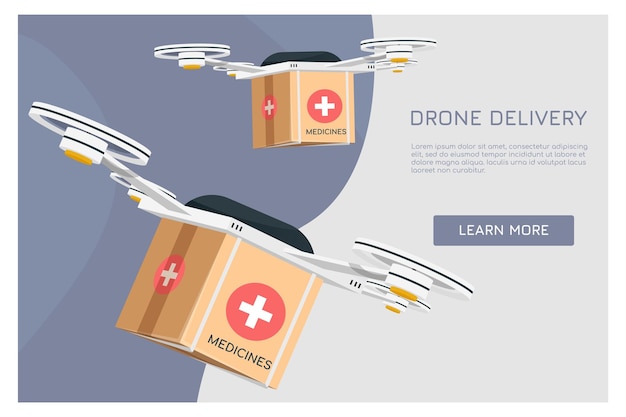 Plik wektorowy koncepcja dostawy dronem ilustracji wektorowych dron dostawczy z latającym pudełkiem kartonowym