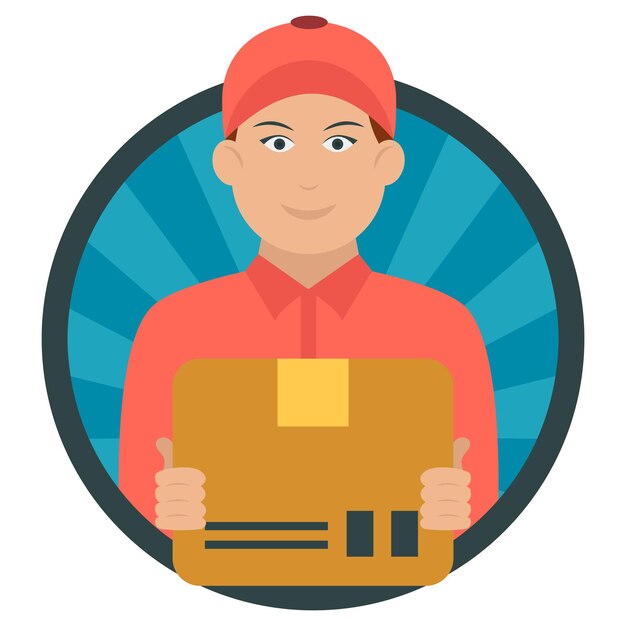 Koncepcja Dostawy Paczki Postie Vector Round Icon Design Profesjonalny Uniform Costumer Symbol