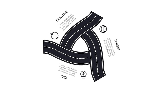 Plik wektorowy koncepcja drogi dla infografiki z 3 krokami opcji części lub procesów wizualizacja danych biznesowych