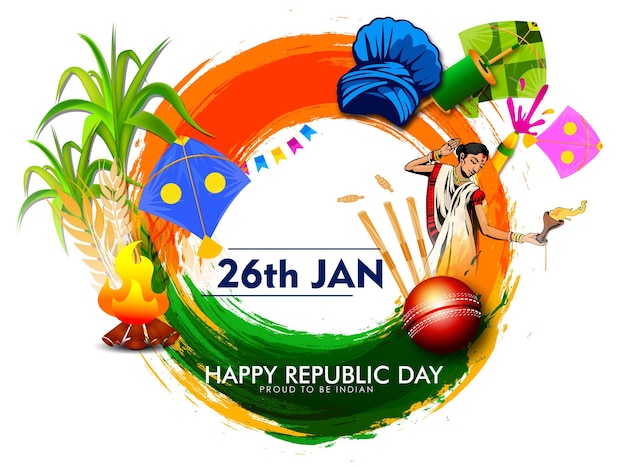 Koncepcja Dzień Republiki Indii Z Tekstem 26 Stycznia Ilustracji Wektorowych