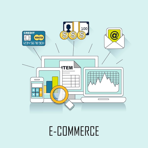 koncepcja e-commerce: transakcja online w stylu linii