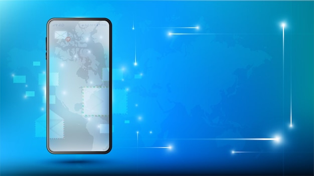 Koncepcja e-mail marketingu ze smartfonem Smartfon odbiera e-maile z całego świata dane do innych urządzeń przenośnych na całym świecie Natychmiastowa transmisja informacji Vector