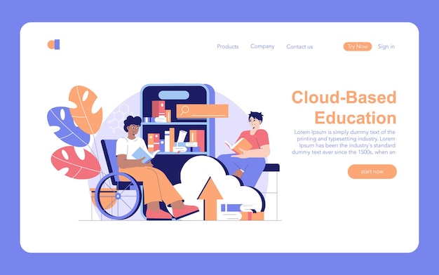 Koncepcja Edtech obejmująca platformę edukacyjną opartą na chmurze z różnorodnymi uczniami korzystającymi z Internetu