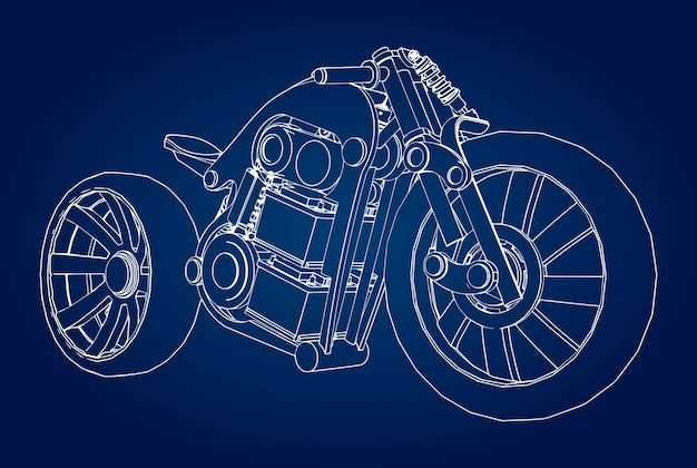 Plik wektorowy koncepcja elektrycznego motocykla przyszłości. ilustracja wektorowa w linie konturowe.