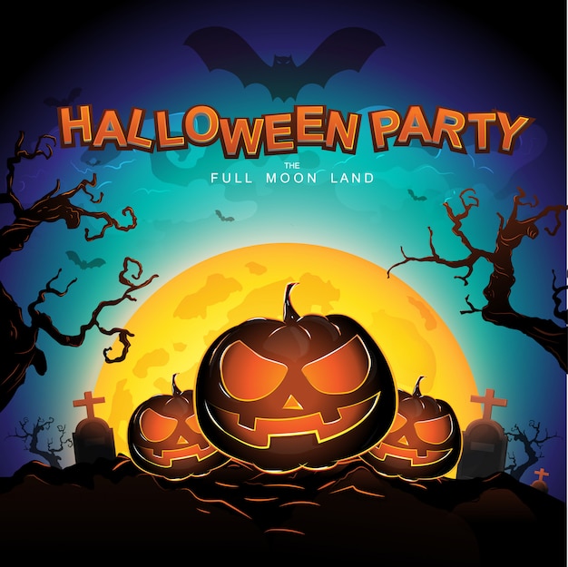 Koncepcja Halloween Party Vector Full Moon Land