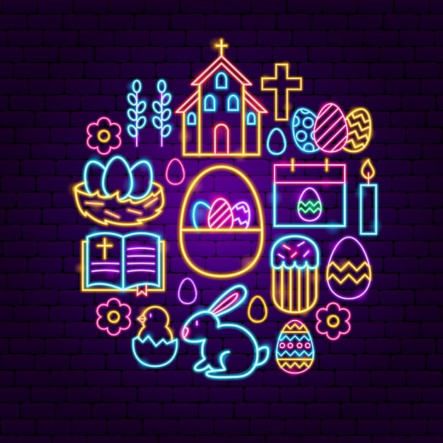 Koncepcja Happy Easter Neon. Ilustracja Wektorowa Promocji Wakacje Wiosna.