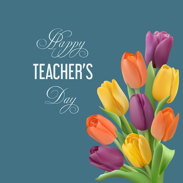 Koncepcja Happy Teacher's Day Z Bukietem Kolorowych Tulipanów
