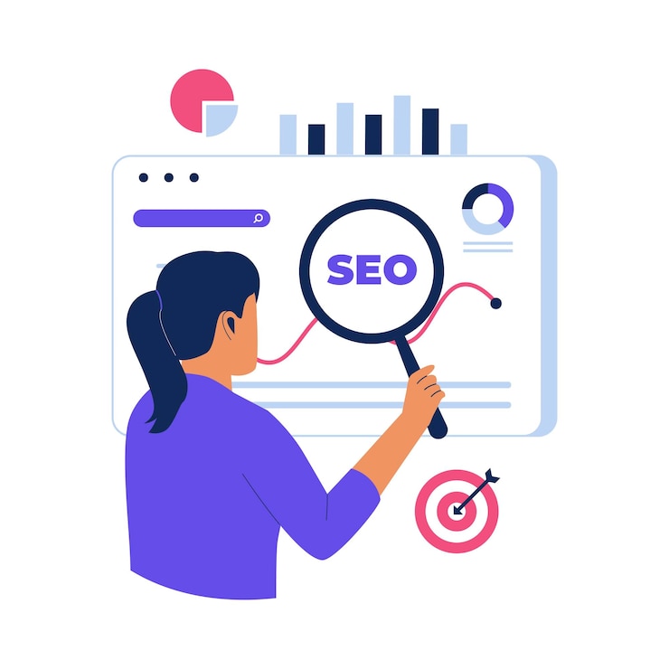 Wektor koncepcja ilustracji optymalizacji analizy danych seo