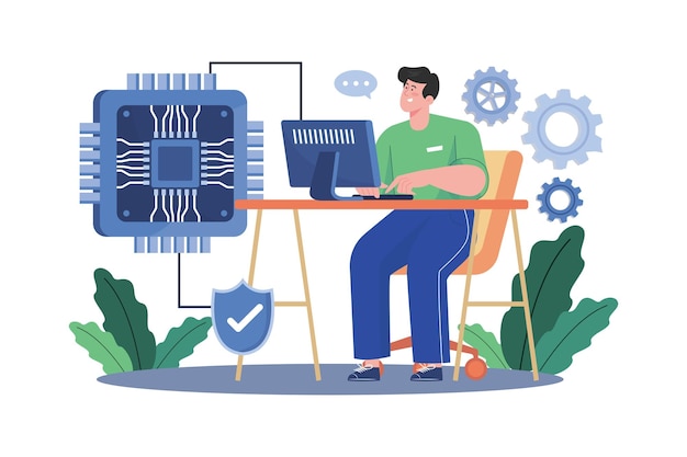 Koncepcja ilustracji produkcji mikrochipów na białym tle